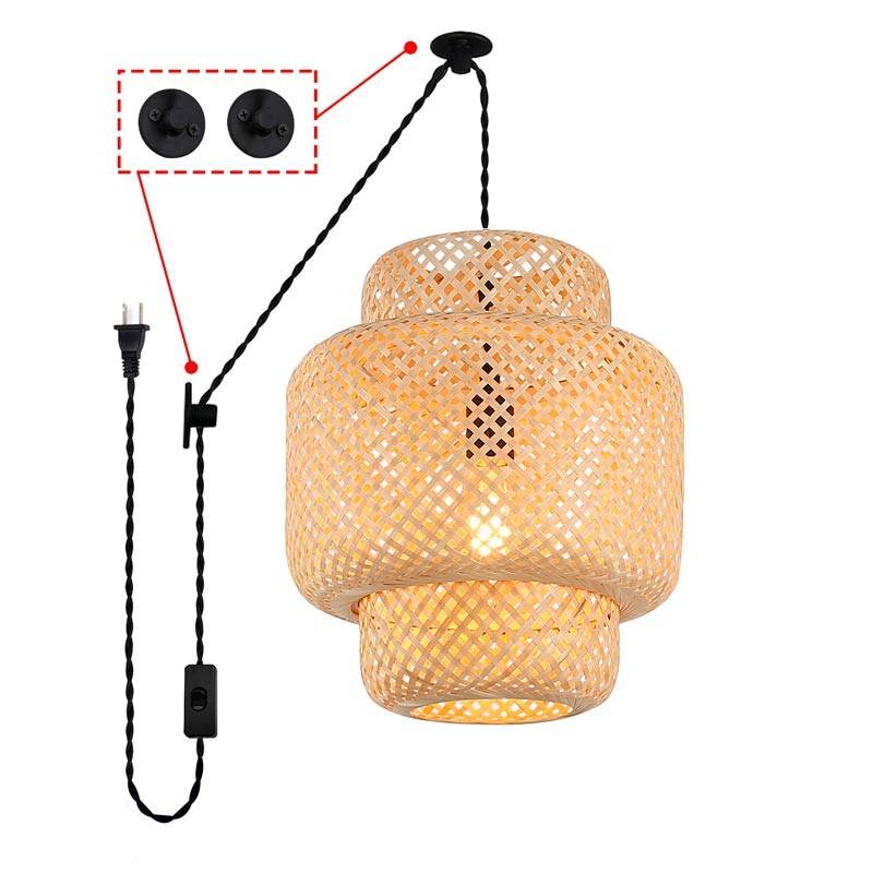 Lámpara colgante de techo con diseño de cordel de ratán natural, sin  necesidad de cableado, lámpara colgante portátil con enchufe de 20 pies UL