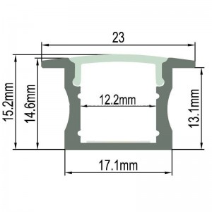 Perfil extrusionado de aluminio para empotrar 23x15mm (Barra 2ml)