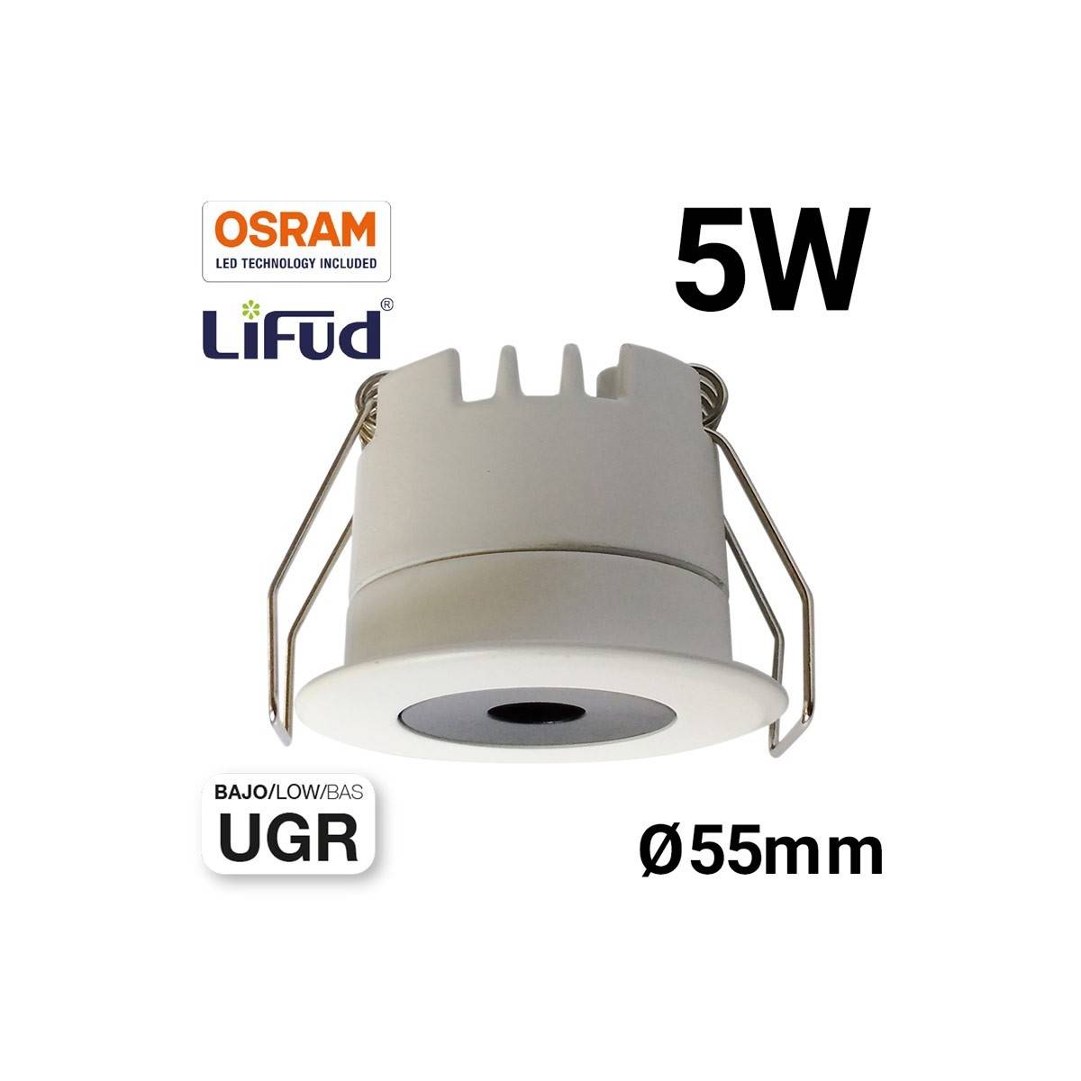 Downlight mini empotrable LED 5W Bajo UGR 55x43,1mm