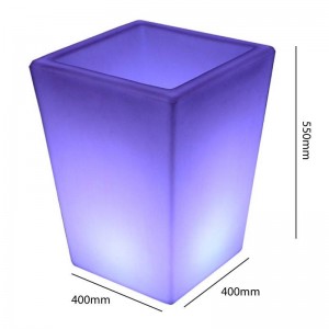 Macetero LED RGBW de Resina Blanca, 40x40x55cm, 12W, IP65, Recargable