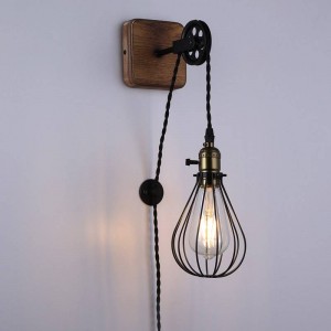 Aplique de pared colgante vintage "PENDOL" polea y enchufe