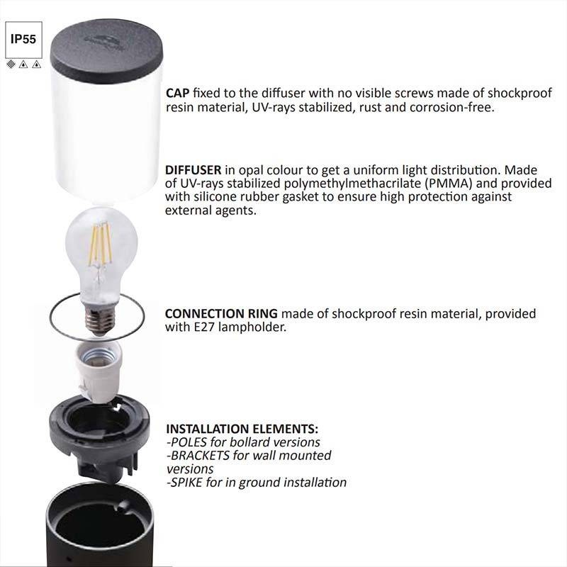 Aplique de pared LED inclinado FUMAGALLI AMELIA E27 6W IP55 Aplique de pared LED inclinado FUMAGALLI AMELIA E27 6W IP55