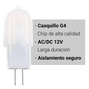 Bombilla LED G4 Bi-Pin 1.8W 12V-DC/AC