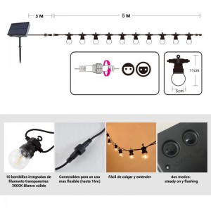 Guirnalda LED Solar Exterior 8m con 10 bombillas integradas