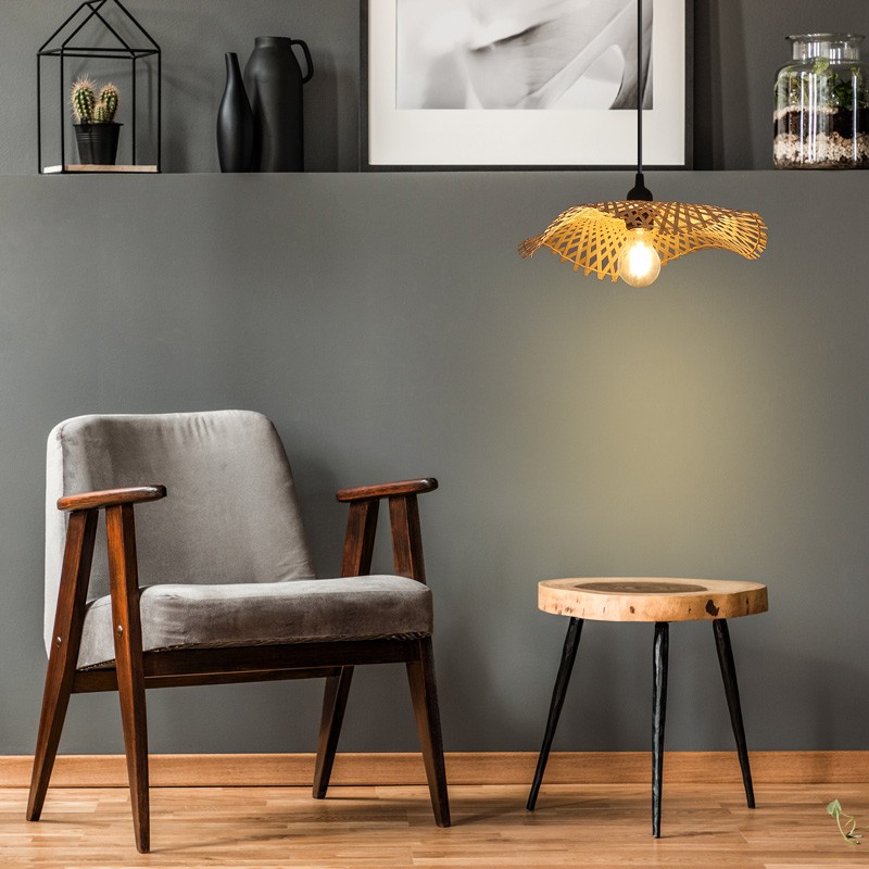 Lámpara colgante de mimbre con polea "ALINA" Lámpara colgante de mimbre con polea "ALINA"