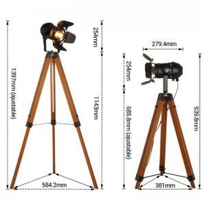 Lámpara de pie vintage con trípode "CINEMA" 137cm