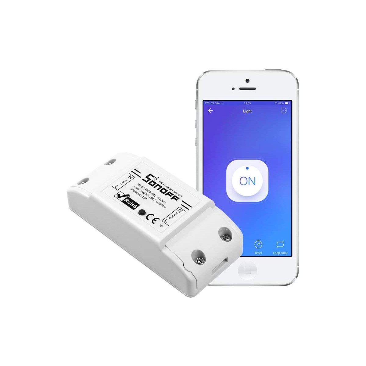 Interruptor Inalambrico ON/OFF WIFI Sonoff BASICR2 Con Temporizador Para  IOS y Android Compatible Con Alexa/