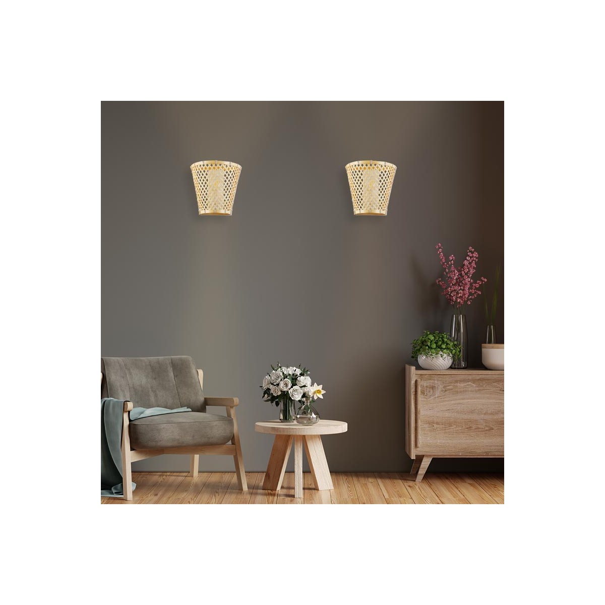 Aplique de pared de mimbre "Pani" E27