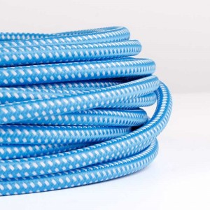 Cable Eléctrico Redondo recubierto en tejido efecto Seda Color Azul & Blanco
