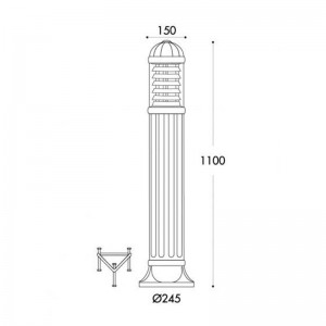 FAROL BOLARDO SAURO FUMAGALLI NEGRO CON DIFUSOR DE ALUMINIO, PORTALAMPARAS E27, 1100MM ALTO