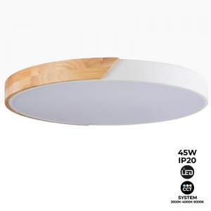 Plafón de techo LED Blanco y Madera CCT ø508x50mm