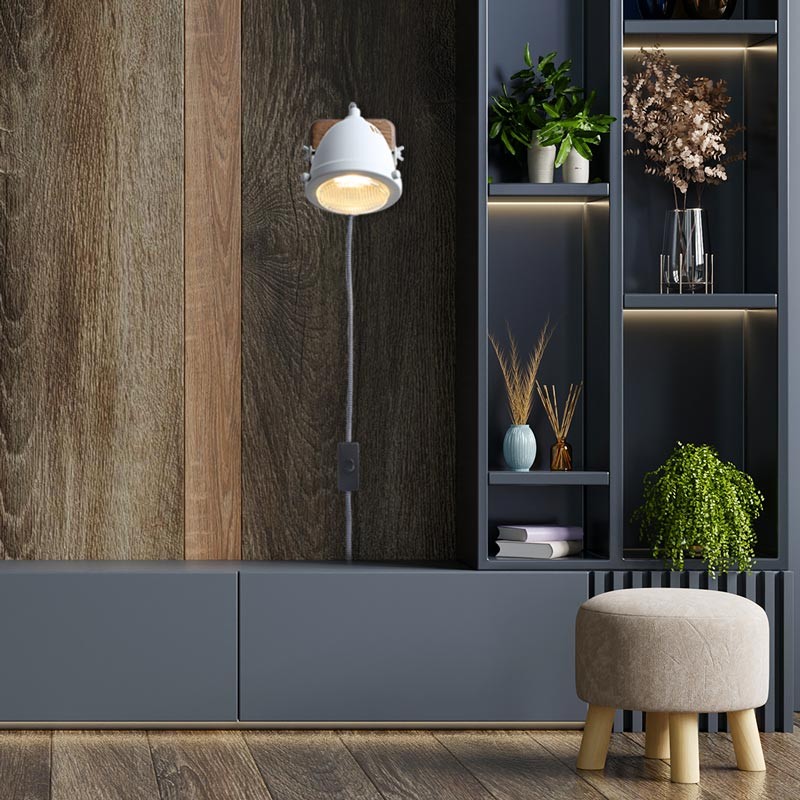 Aplique de pared con enchufe y interruptor "MOTT" Bombilla incluida Aplique de pared con enchufe y interruptor "MOTT" Bombilla incluida