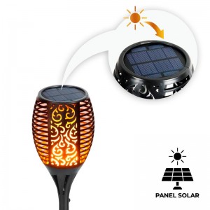 Antorcha solar LED con bombilla efecto fuego y Panel solar - IP65