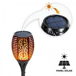 Antorcha solar LED con bombilla efecto fuego y Panel solar - IP65