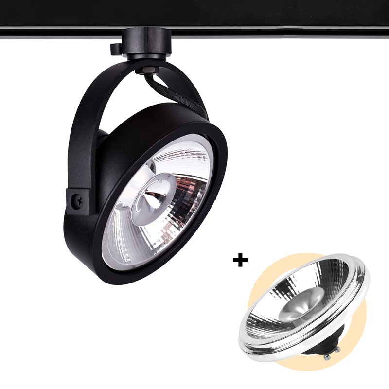 Pack Foco LED de carril trifásico + Bombilla LED AR111 GU10 Pack Foco LED de carril trifásico + Bombilla LED AR111 GU10