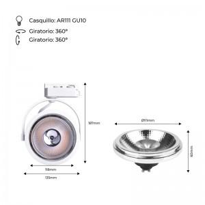 Pack Foco LED de carril monofásico + Bombilla LED AR111 GU10