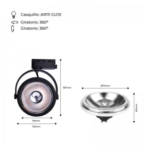 Pack Foco LED de carril monofásico + Bombilla LED AR111 GU10