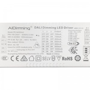 Driver DALI dimmable 44.1W CC 9-42V Multicorriente 700-1050mA