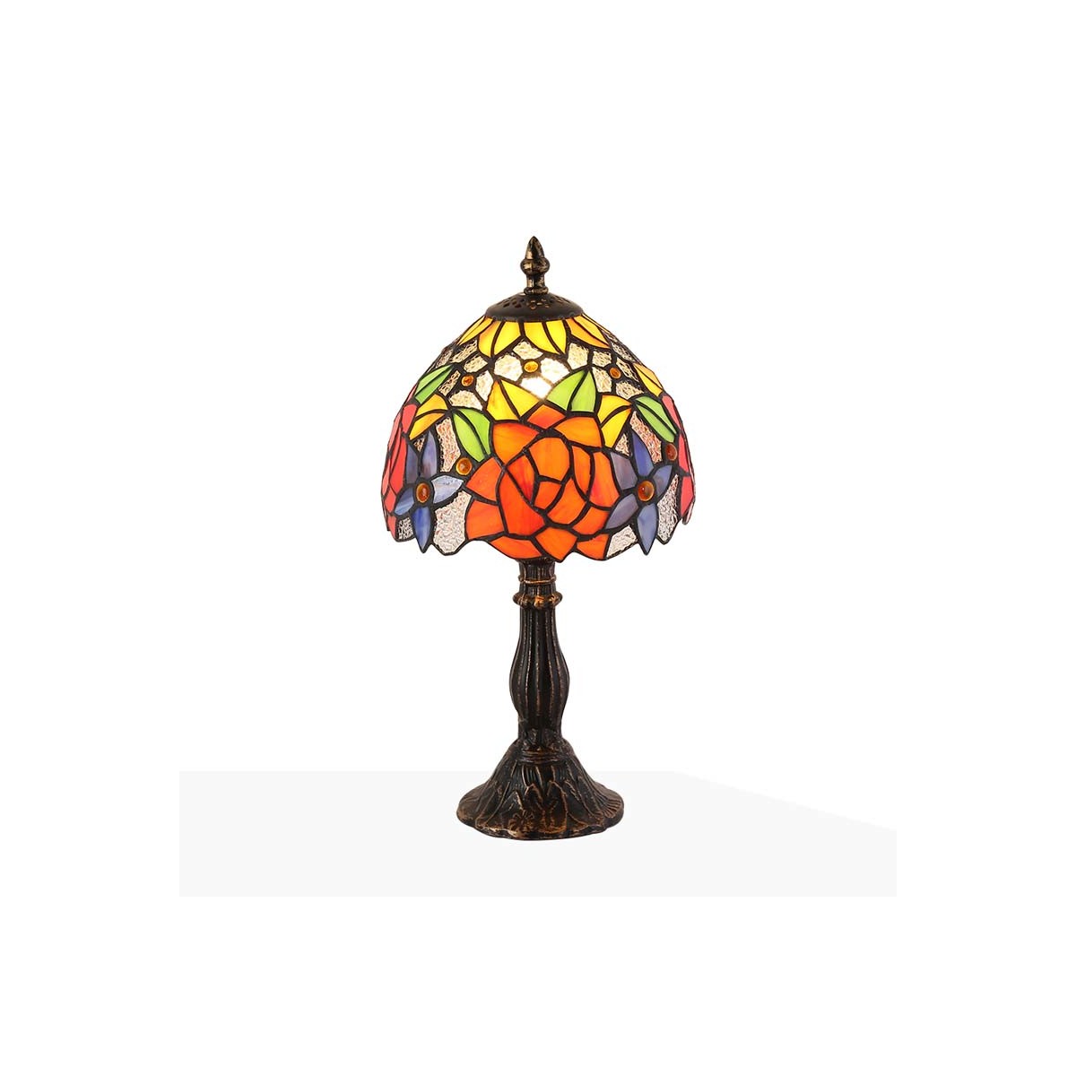 Lámpara inspiración Tiffany con mosaico de rosas en cristal