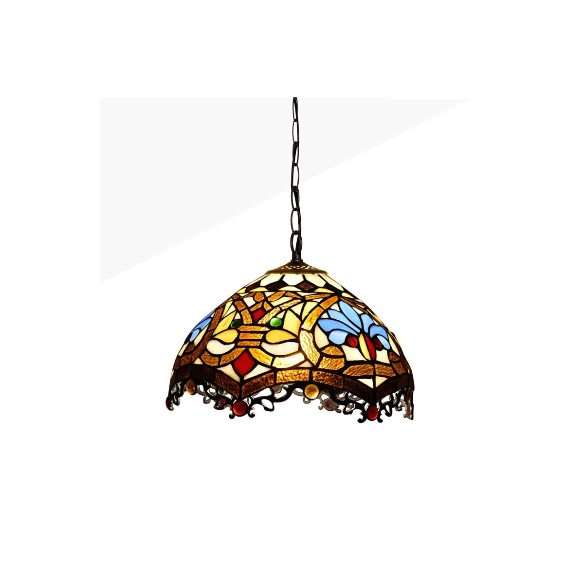 Lámpara colgante inspiración Tiffany con mosaico floral en cristal