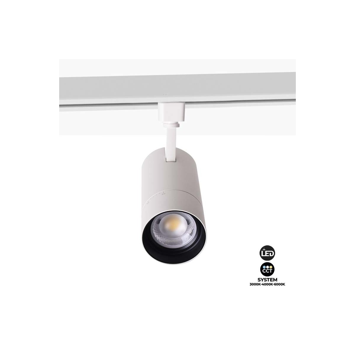Foco LED de carril monofásico CCT 25W COB apertura regulable 25-65º
