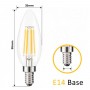 Bombilla vela LED E14 C35 filamento E14 5W transparente