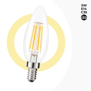 Bombilla vela LED E14 C35 filamento E14 5W transparente