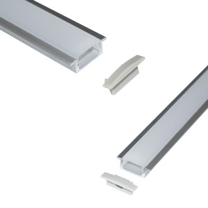 Perfil de aluminio empotrable para tira LED con difusor - 2 tapas - 23x8mm  - 2 metros