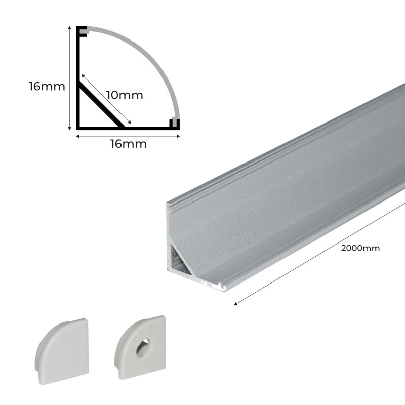 Perfil de aluminio empotrable para tira LED con difusor- 4 clips - 2 tapas  - 36x28mm - 2 metros