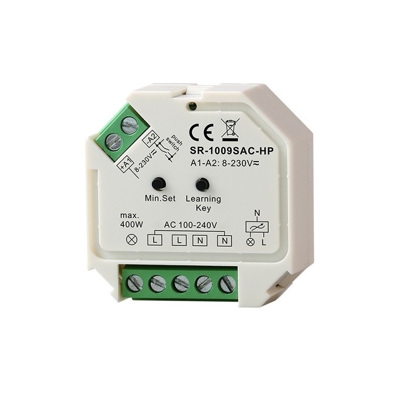 Mini Regulador (RF + PUSH) Monocolor Triac 400W max. 230V (1 canal) SUNRICHER - Perfect RF