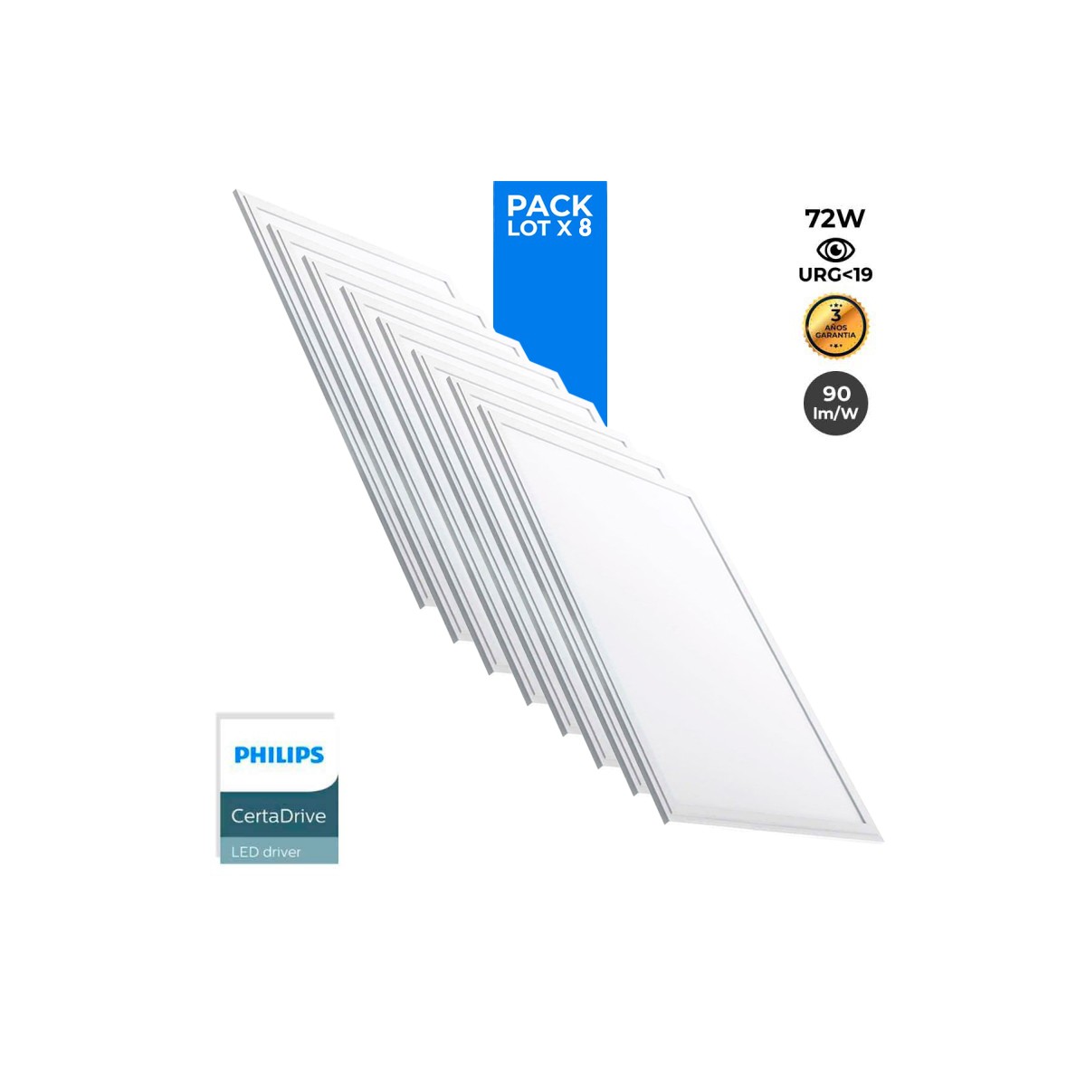 Pack de 8 paneles LED slim 120X60cm - Driver PHILIPS - 72W - UGR19