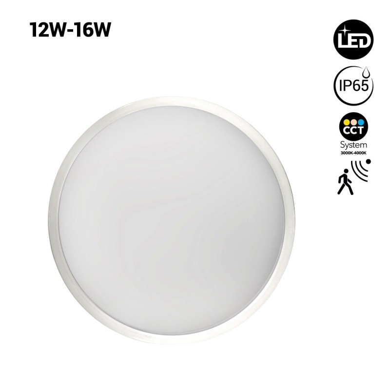 Plafón LED circular con sensor- Potencia ajustable 12W-16W  - IP65 - CCT - Ø30cm Plafón LED circular con sensor- Potencia ajustable 12W-16W  - IP65 - CCT - Ø30cm