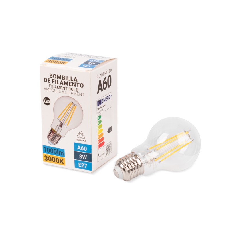 Bombilla filamento LED regulable E27 8W A60