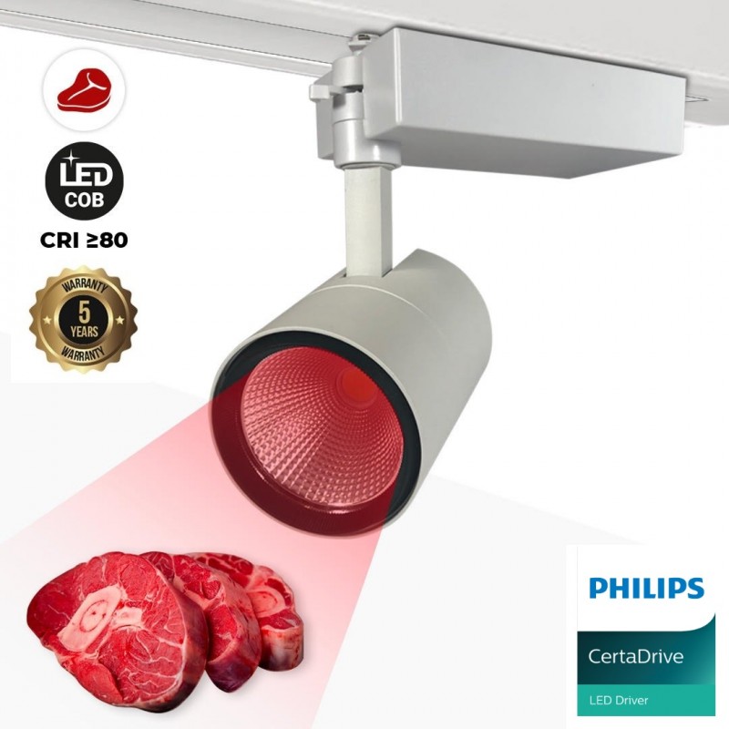 Foco LED para carril monofásico especial para carnicerías - Driver integrado Philips Xitanium  - LED COB - 40W -