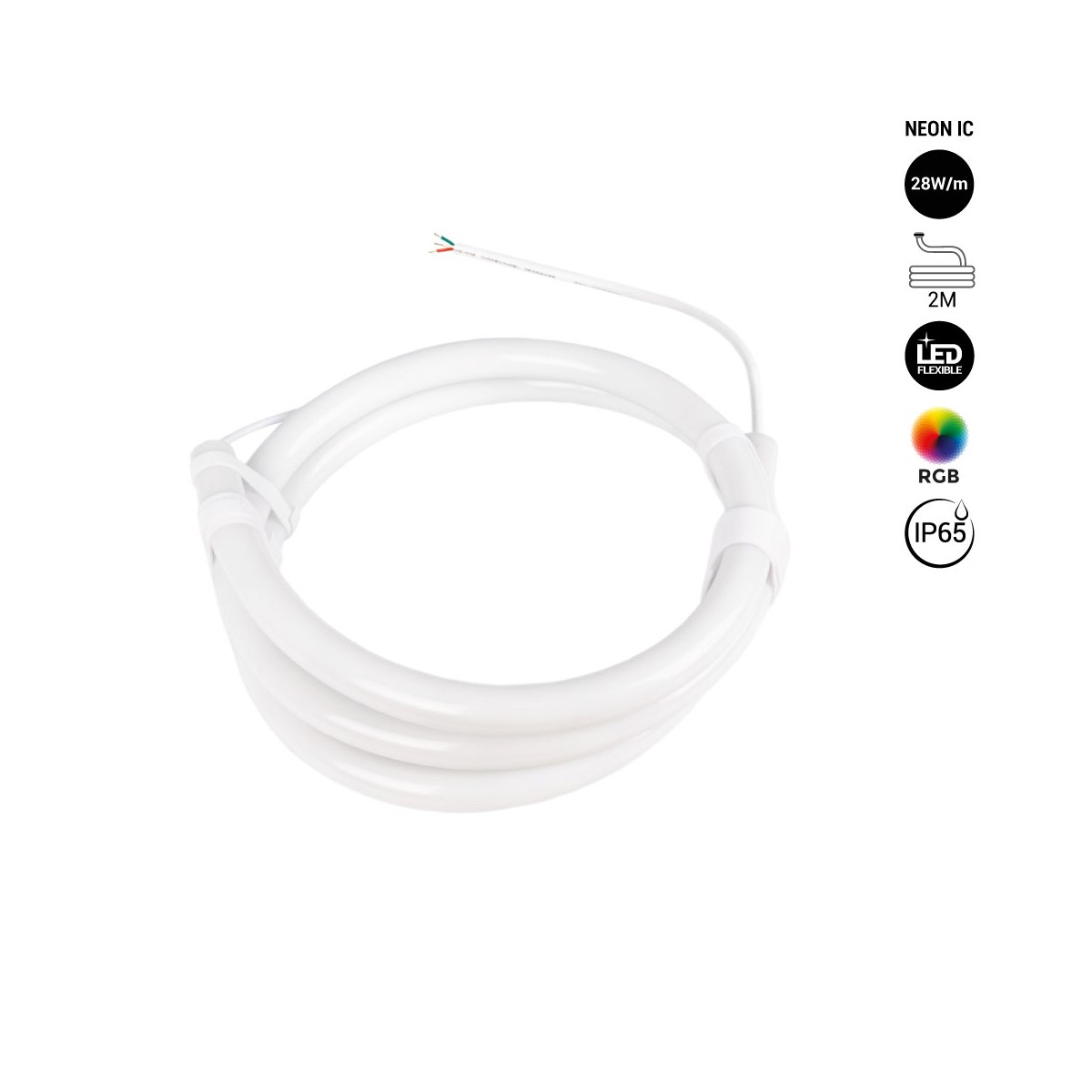 Neón LED flexible RGB inteligente IC - 360º circular - Ø22mm - 2 metros - 12V DC - 28W/m - IP65