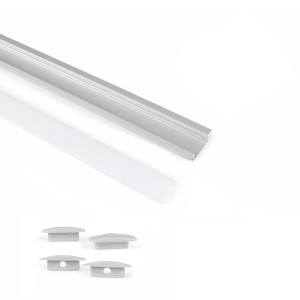 Perfil de aluminio de empotrar con difusor y 4 tapas - Tira LED hasta 12 mm - 2 metros