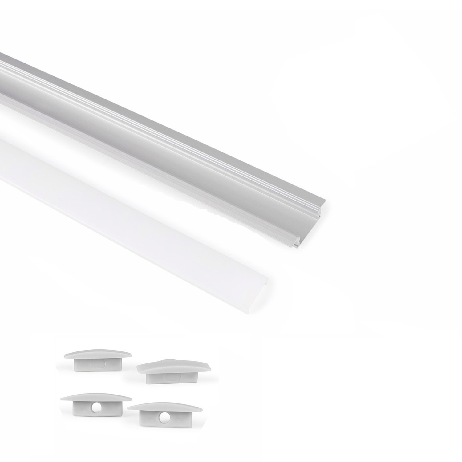Perfil de aluminio para tira LED empotrable en suelo con difusor - 2 tapas  - 21x26mm - IP54 - 2 metros