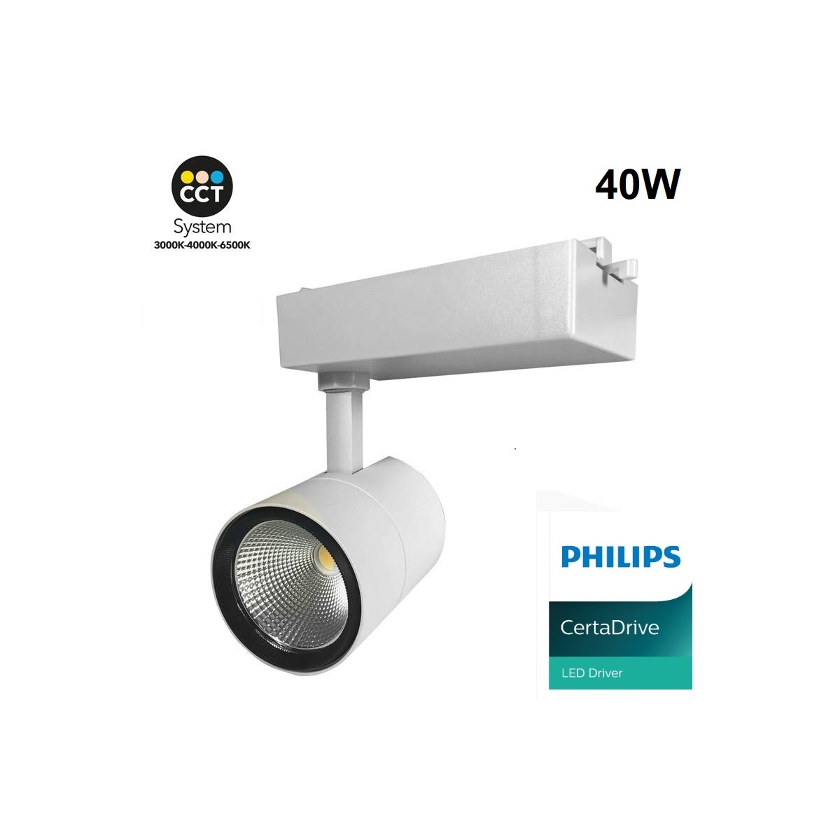 Foco carril LED monofásico  CCT 40W - Driver PHILIPS - 3600lm