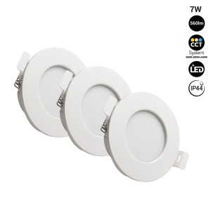 PACK X 3 Downlight LED estanco empotrable 7W IP44 con selector CCT Corte Ø 75 mm