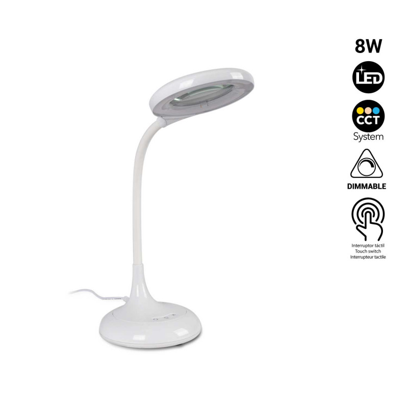 Lámpara de escritorio LED con lupa 3X - Regulable - CCT - 8W