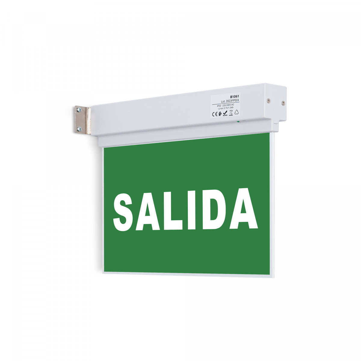 Luz de emergencia de superficie con cartel autoadhesivo "Salida"