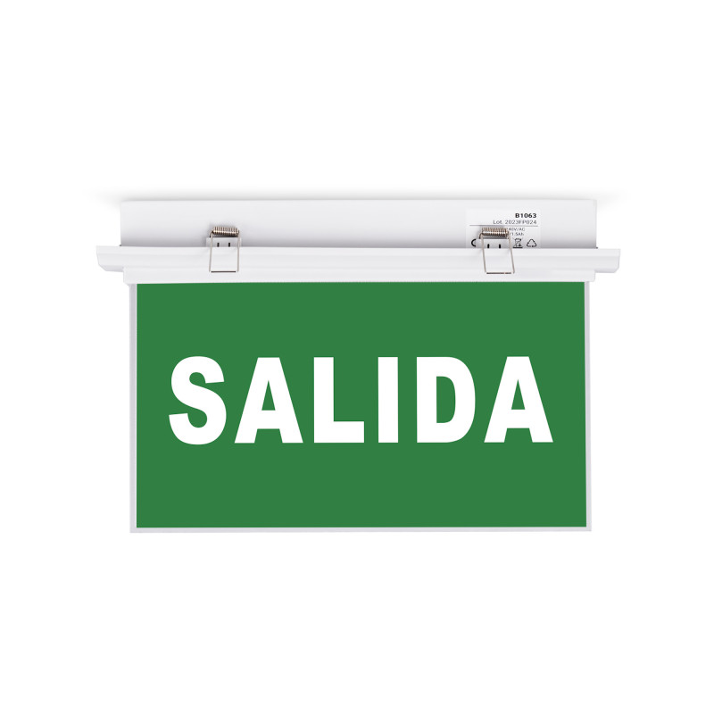 Luz de emergencia permanente con cartel autoadhesivo "Salida" - Empotrable