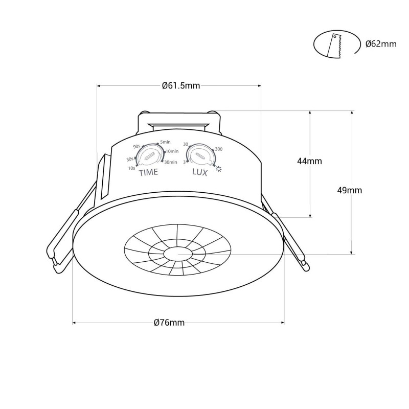 Sensor de movimiento PIR empotrable 360º 300/800w