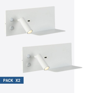 Pack x 2 apliques de pared para lectura con puerto USB "Kerta" - Iluminación doble - 3W+7W - Blanco