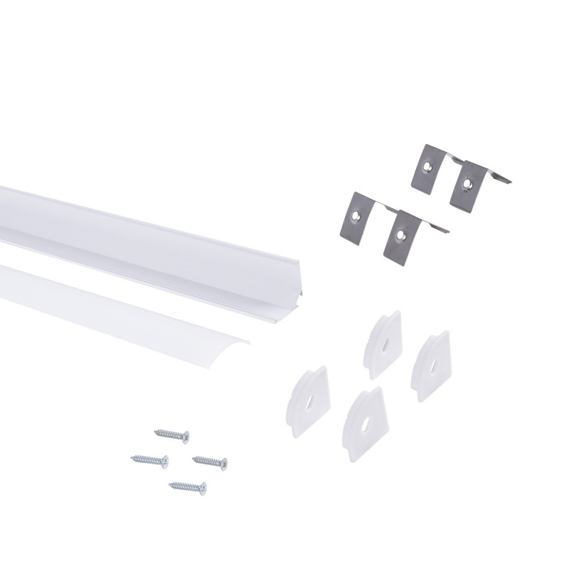 Perfil de aluminio para esquinas con difusor - Kit completo - 20 x 20mm - Tira LED hasta 10mm - 2