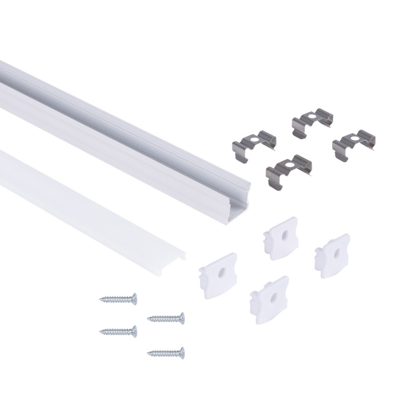 Perfil de aluminio de superficie con difusor - Kit completo - 17,6 x 14,5mm - Tira LED hasta 12 mm - 2 metros