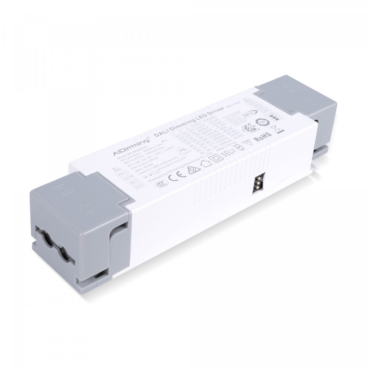 Driver regulable DALI + 1/0-10V + PUSH - 9-42V DC - 58W - Multicorriente (700-1400mA)