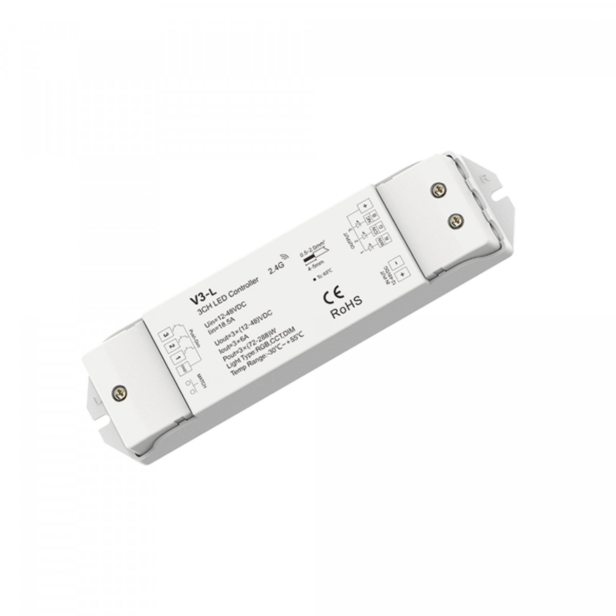 Controlador RGB / CCT 12-48V DC - 18A (6A/canal) - RF 2.4G - PUSH dimmer - Skydance