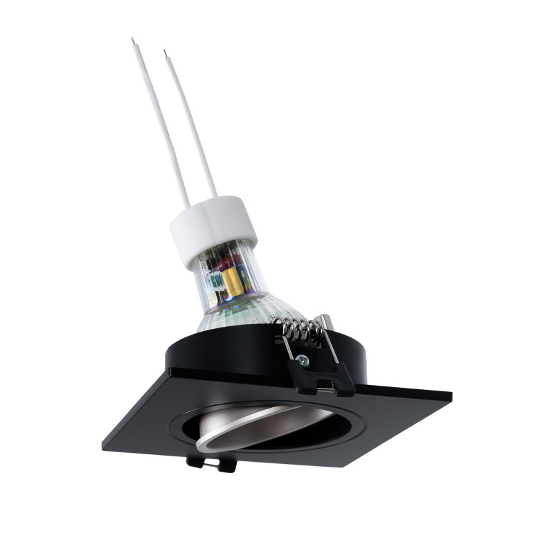 KIT Aro downlight cuadrado 93x93mm (negro/champagne) + Bombilla GU10 5,4W + Portalámparas KIT Aro downlight cuadrado 93x93mm (negro/champagne) + Bombilla GU10 5,4W + Portalámparas
