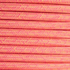 BOBINA CABLE ELECTRICO TEXTIL ESTILO NÓRDICO 2X0,75 COLOR TIGRE ROSA Y AMARILLO